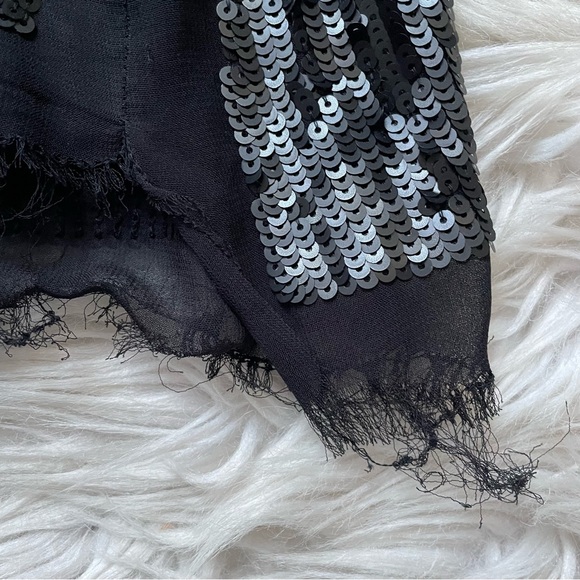 AllSaints Spitalfields Sequin Sheer Raw Hem Black Tank Top Blouse 2 - Picture 2 of 9